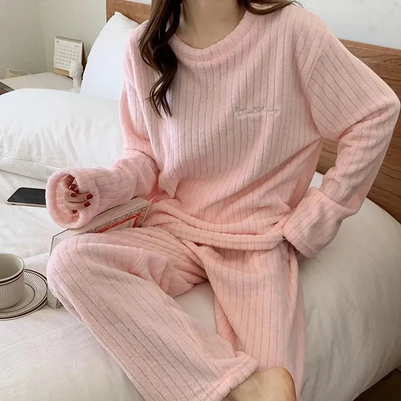 women  Fleecing Hoodie Pajama Suit Warm Woolen  Loose Top Elastic Waist Pants