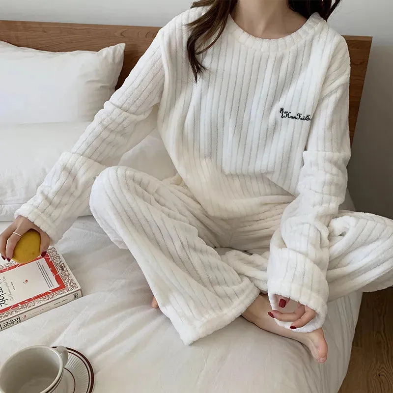 women  Fleecing Hoodie Pajama Suit Warm Woolen  Loose Top Elastic Waist Pants