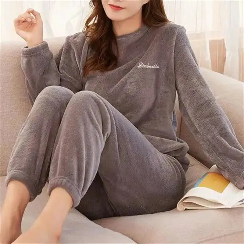 women  Fleecing Hoodie Pajama Suit Warm Woolen  Loose Top Elastic Waist Pants