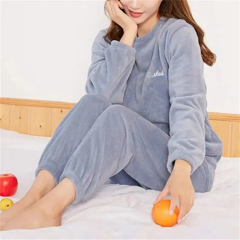 women  Fleecing Hoodie Pajama Suit Warm Woolen  Loose Top Elastic Waist Pants