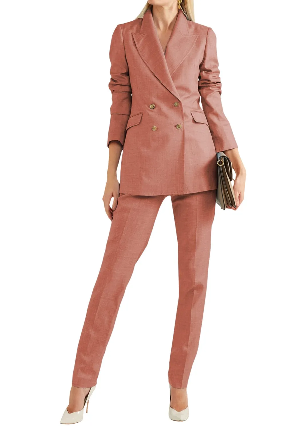 Women Linen Suit 2 Piece Peak Lapel Double Breasted Jacked (Blazer Pants）