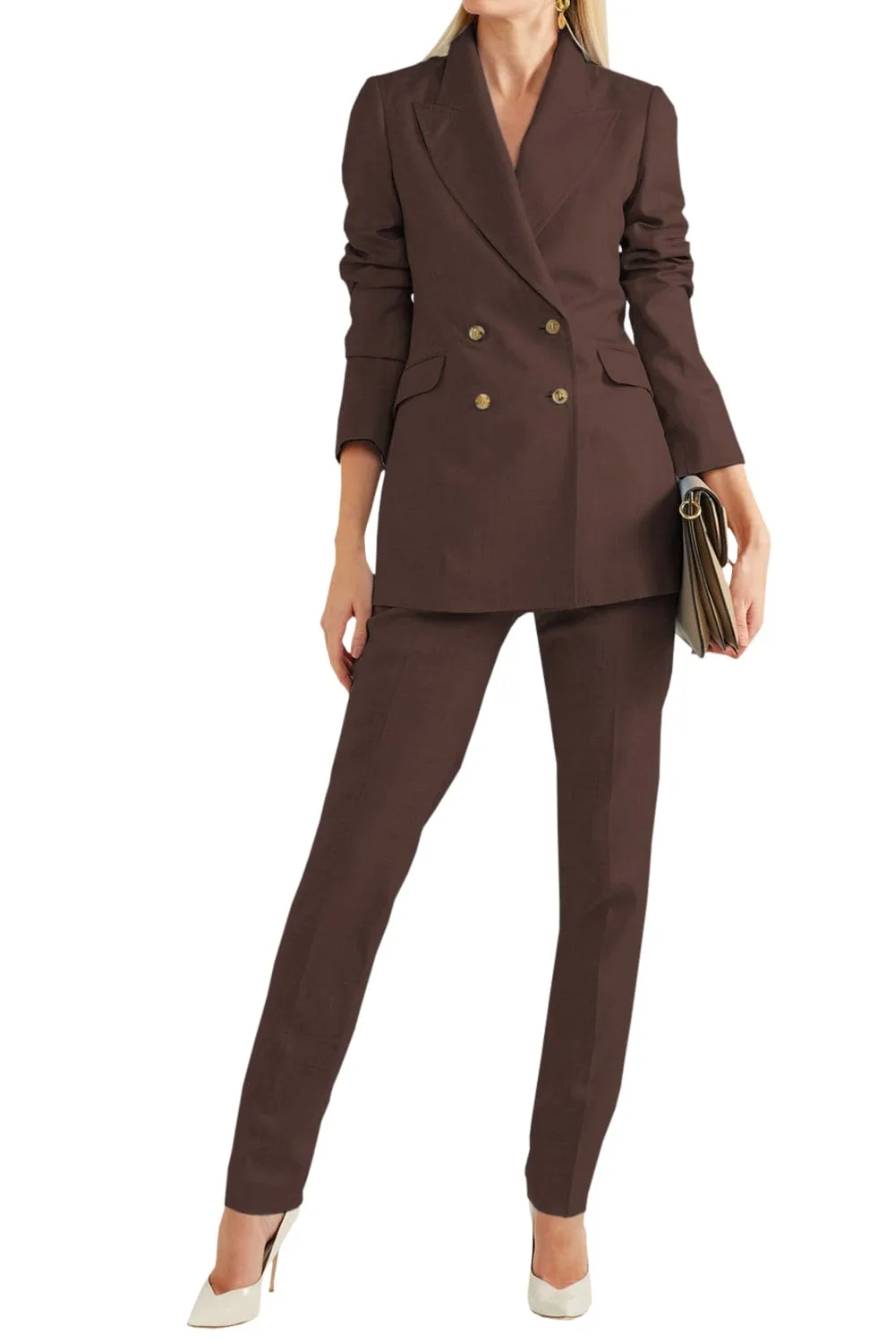 Women Linen Suit 2 Piece Peak Lapel Double Breasted Jacked (Blazer Pants）