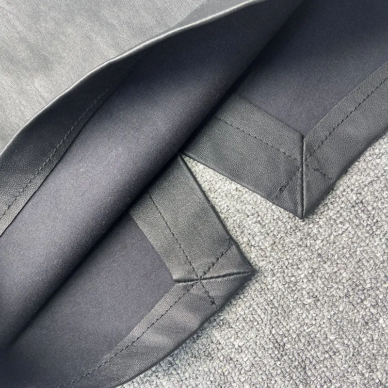 Women Split Elastic Leather Skirt Hip Solid Sheepskin Mid Dress Autumn Winter 2022 New TF4799