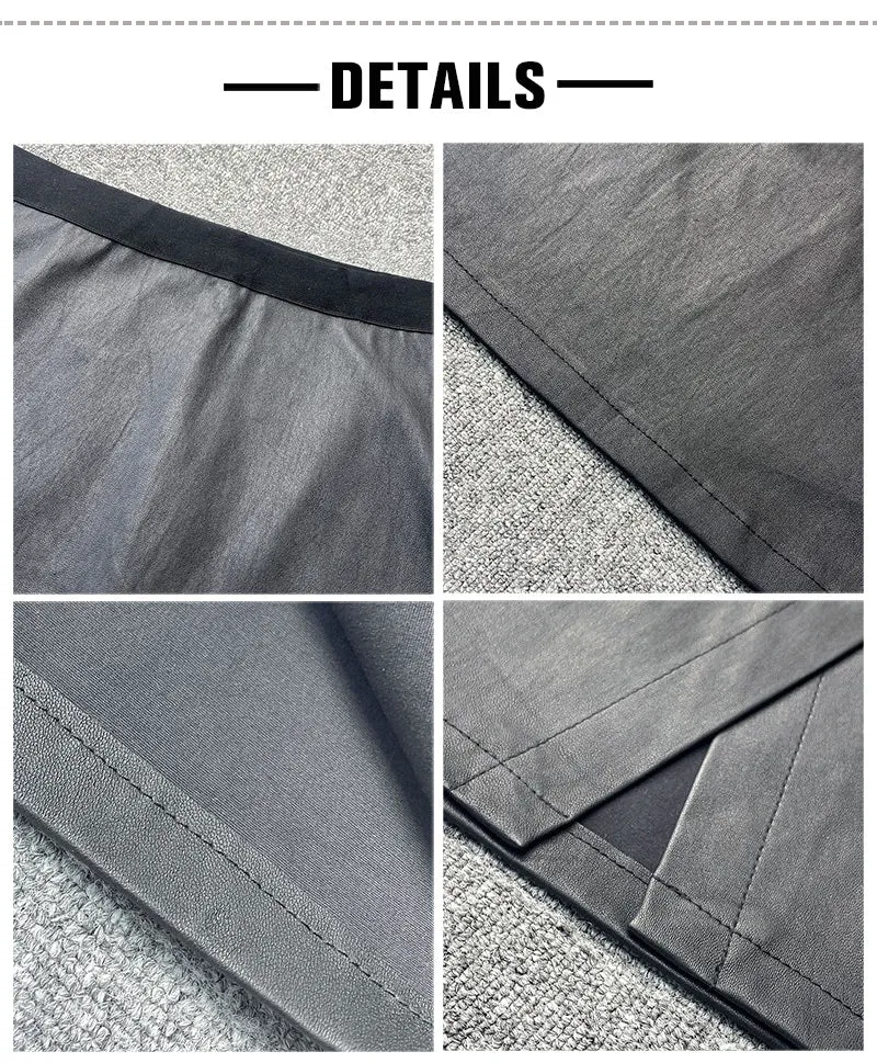 Women Split Elastic Leather Skirt Hip Solid Sheepskin Mid Dress Autumn Winter 2022 New TF4799