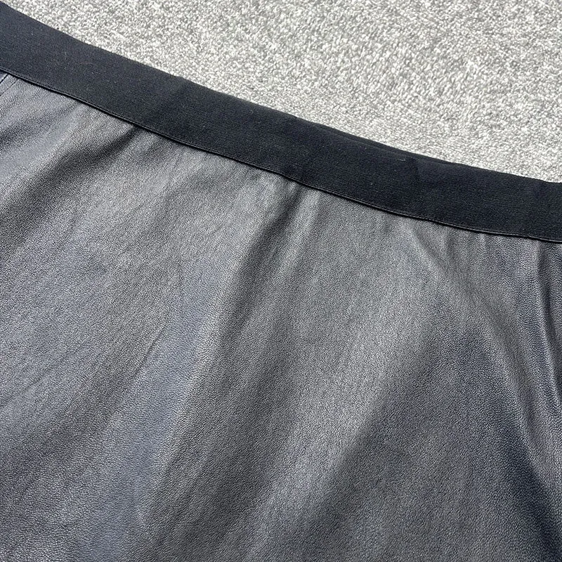 Women Split Elastic Leather Skirt Hip Solid Sheepskin Mid Dress Autumn Winter 2022 New TF4799