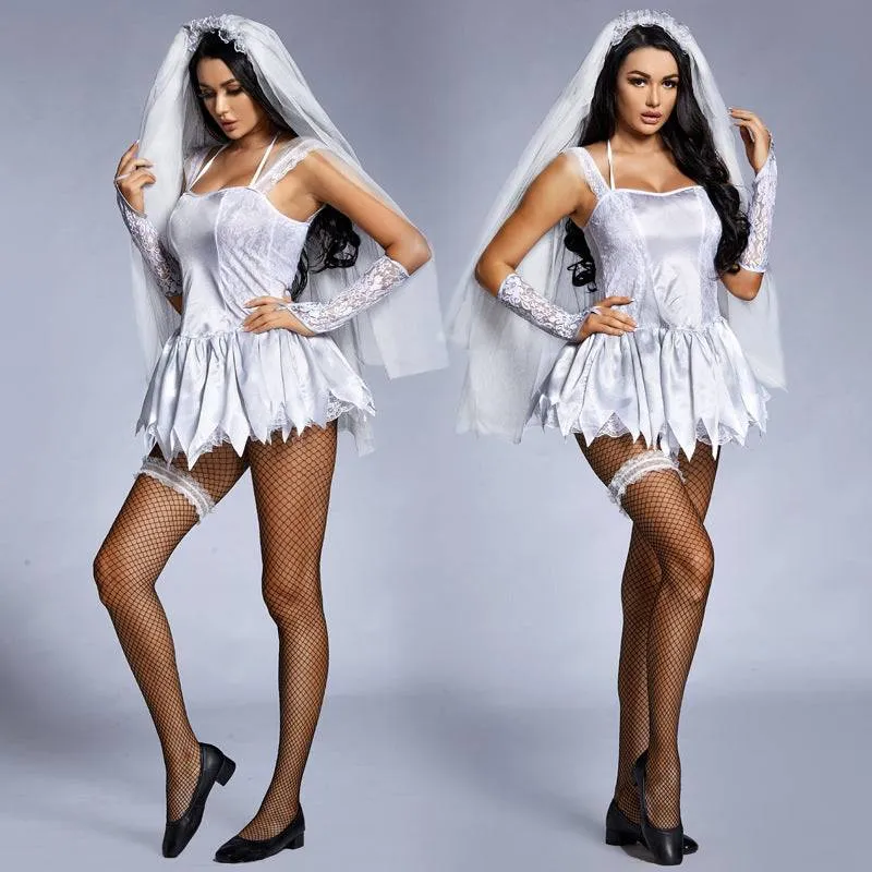 Women's Halloween Scary Zombie Bloody Costume Ghost Bride Horror Fancy Dress Vampire Gothic Dress Cosplay Outifts