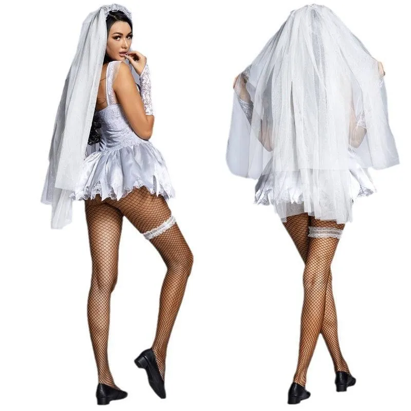 Women's Halloween Scary Zombie Bloody Costume Ghost Bride Horror Fancy Dress Vampire Gothic Dress Cosplay Outifts