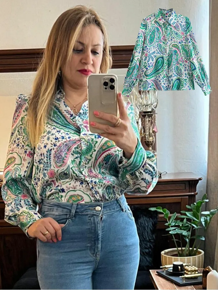 Women's Long Sleeve Animal Print Satin Blouse