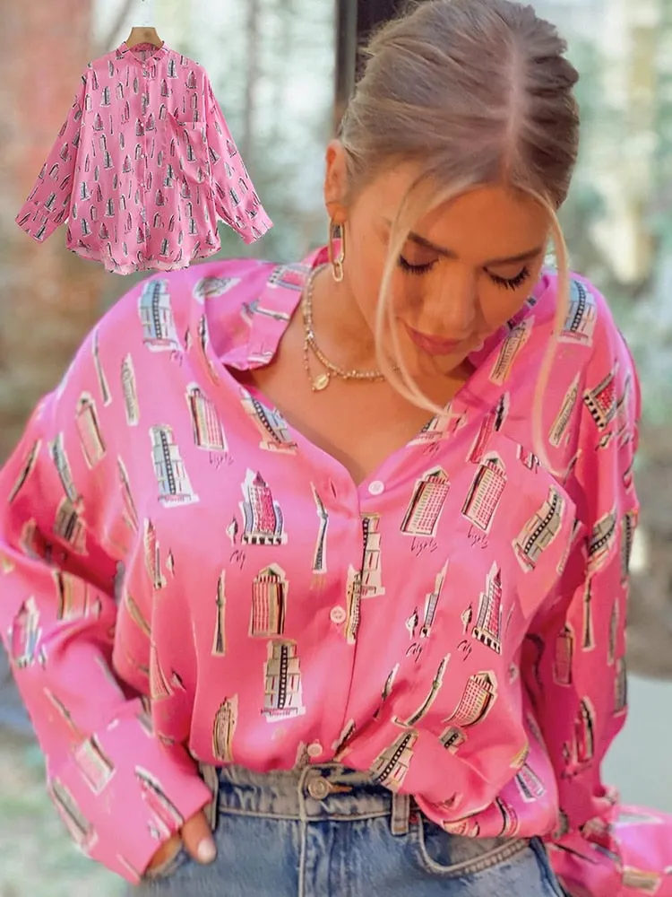 Women's Long Sleeve Animal Print Satin Blouse