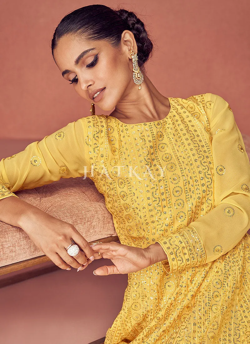 Yellow Sequence Embroidered Festive Anarkali Suit