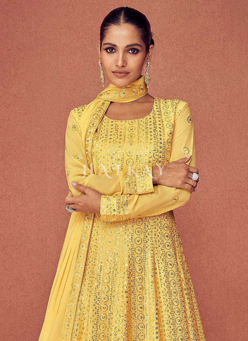 Yellow Sequence Embroidered Festive Anarkali Suit