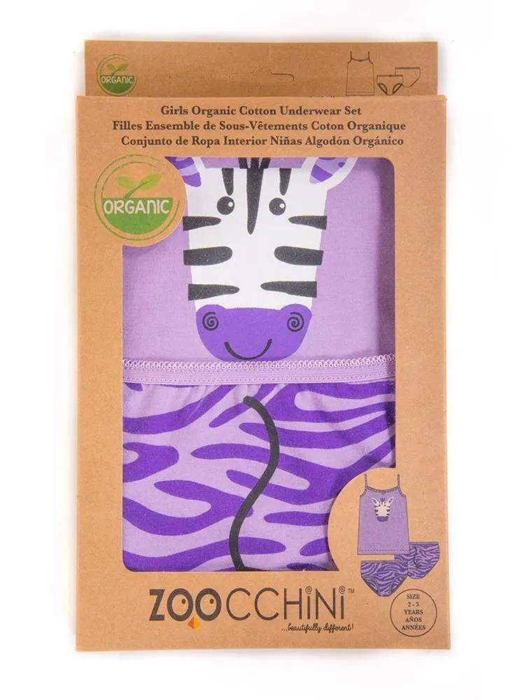 Zoocchini - Girls Organic Cami Organic Underwear Set - Ziggy the Zebra/Lavender 2 to 6 Y