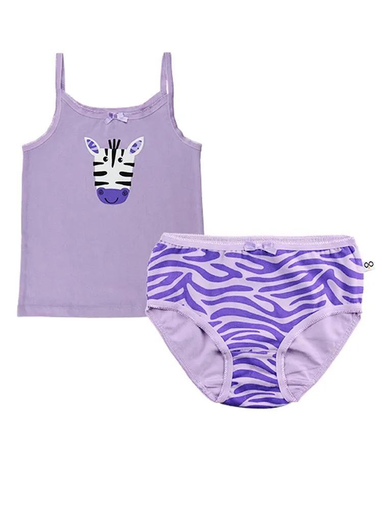 Zoocchini - Girls Organic Cami Organic Underwear Set - Ziggy the Zebra/Lavender 2 to 6 Y